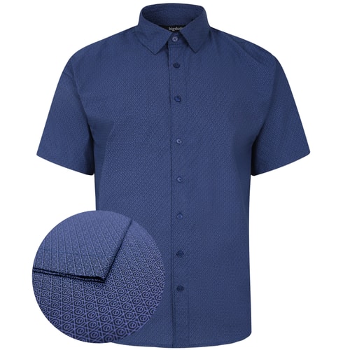 Bigdude All Over Abstract Print Short Sleeve Poplin Shirt Blue